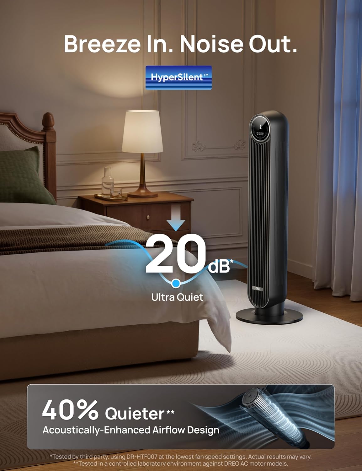 Ventilateur tour DREO silencieux (20 dB), 8 vitesses, 4 modes, oscillation 90°, avec télécommande – image 3