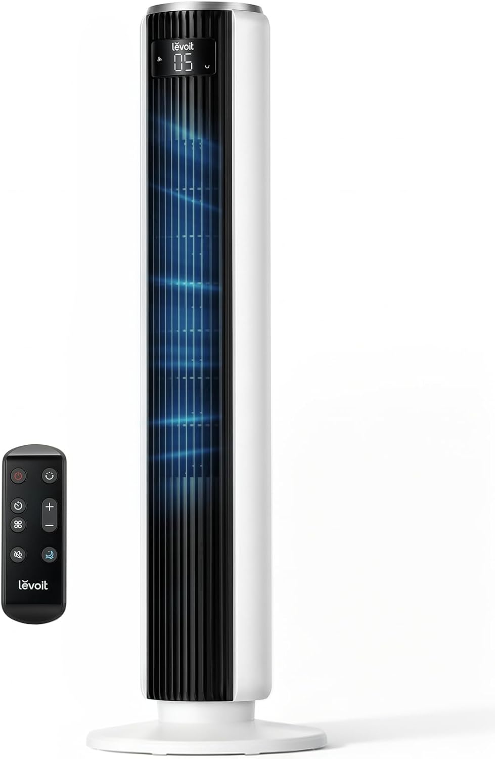 Ventilateur tour LEVOIT silencieux (28 dB), 5 vitesses, 4 modes, oscillation 90°, minuterie 12h, télécommande, 91 cm, blanc