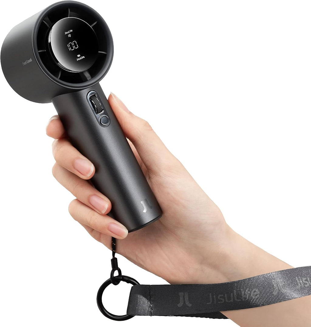 Ventilateur de poche JISULIFE Pro1S — corps en métal, autonomie 40h, batterie 5000 mAh, 100 vitesses réglables, gris