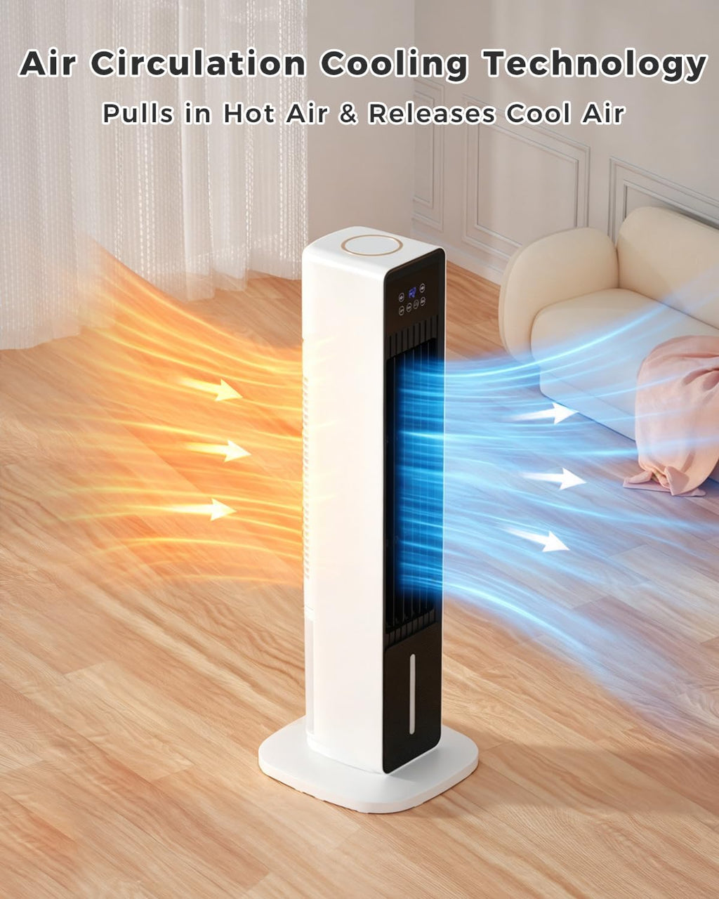 Rafraîchisseur d'air évaporatif 3-en-1, 4 modes, 3 vitesses, minuterie 24h, télécommande, oscillation 60°, 36 pouces (91 cm) 