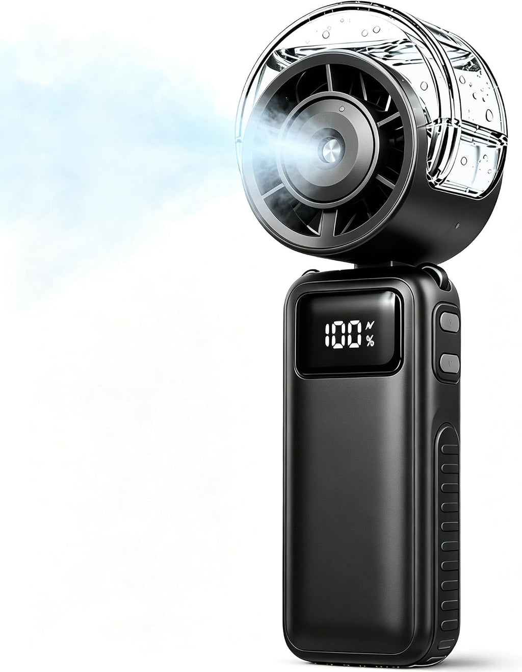 Ventilateur brumisateur de poche pliable, batterie 6000 mAh, 5 vitesses + Turbo, spray rafraîchissant, noir