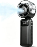 Ventilateur brumisateur de poche pliable, batterie 6000 mAh, 5 vitesses + Turbo, spray rafraîchissant, noir