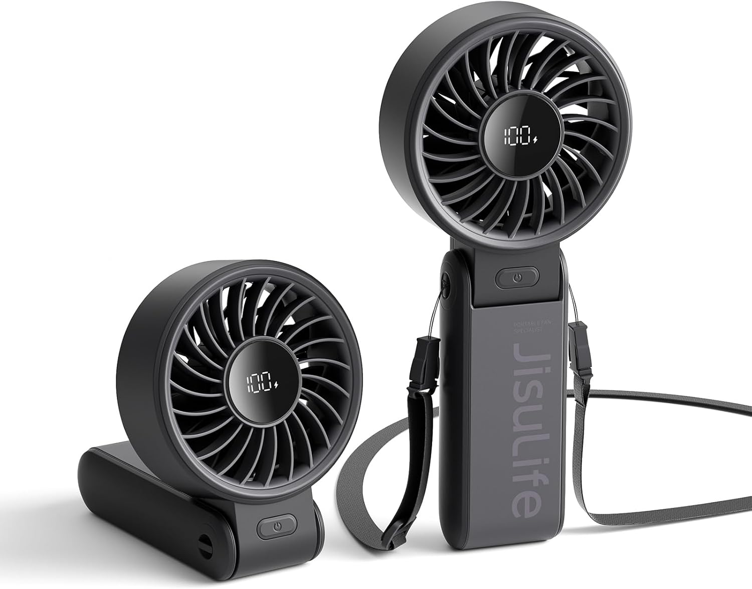 Ventilateur de poche JISULIFE Life7 3-en-1 — batterie 5000 mAh, autonomie 19,5h, 5 vitesses, écran LED, noir