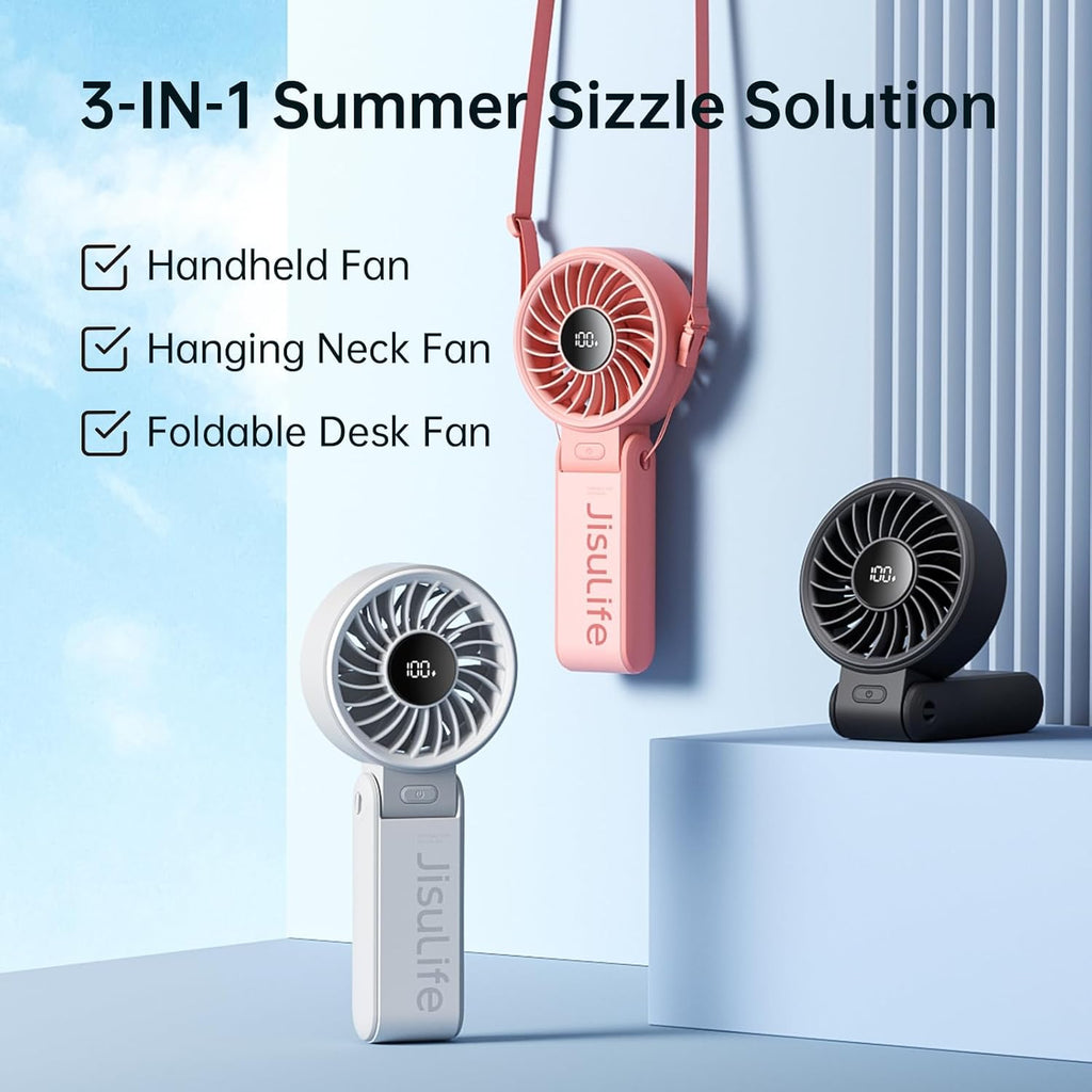 Ventilateur de poche JISULIFE Life7 3-en-1 — batterie 5000 mAh, autonomie 19,5h, 5 vitesses, écran LED, noir – image 4