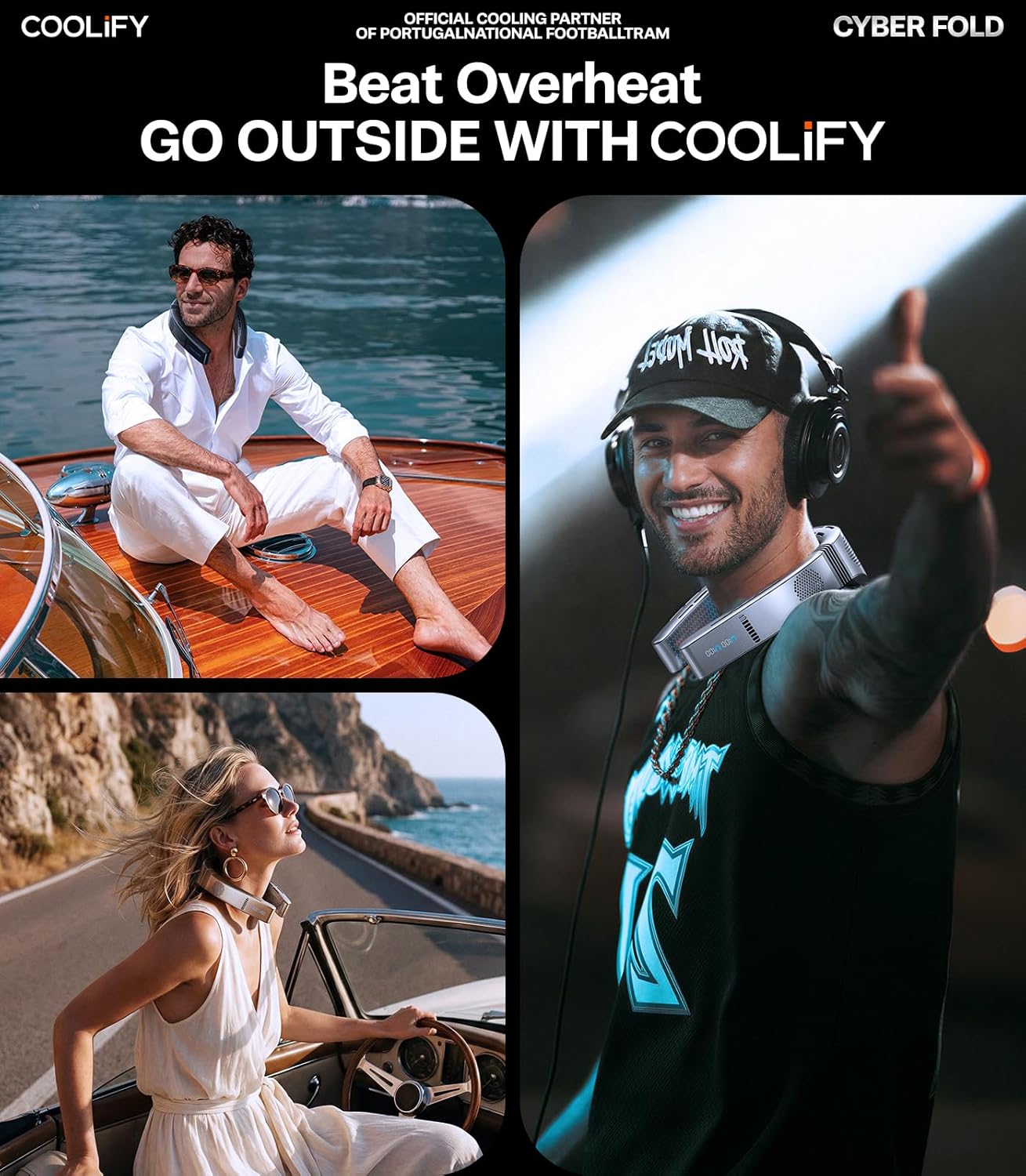 Climatiseur de cou TORRAS COOLiFY Cyber Fold — refroidissement cou et visage, ventilation réglable, pliable, rechargeable, no