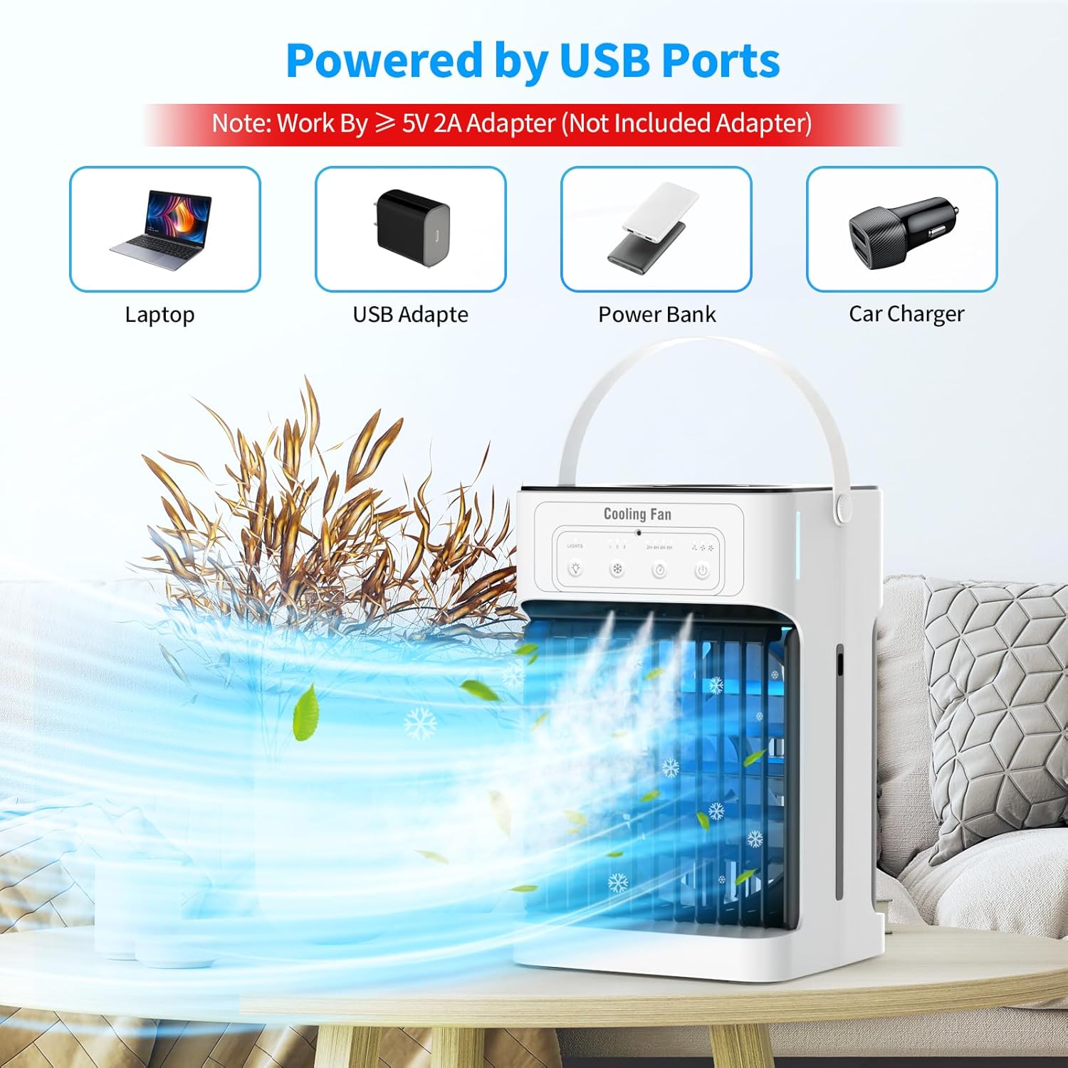 Climatiseur portable évaporatif – 3 vitesses, 3 modes de brume, veilleuse 7 couleurs et minuterie 2–8 h – image 5