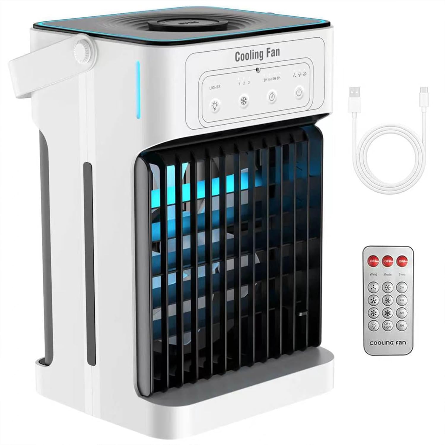 Climatiseur portable évaporatif – 3 vitesses, 3 modes de brume, veilleuse 7 couleurs et minuterie 2–8 h