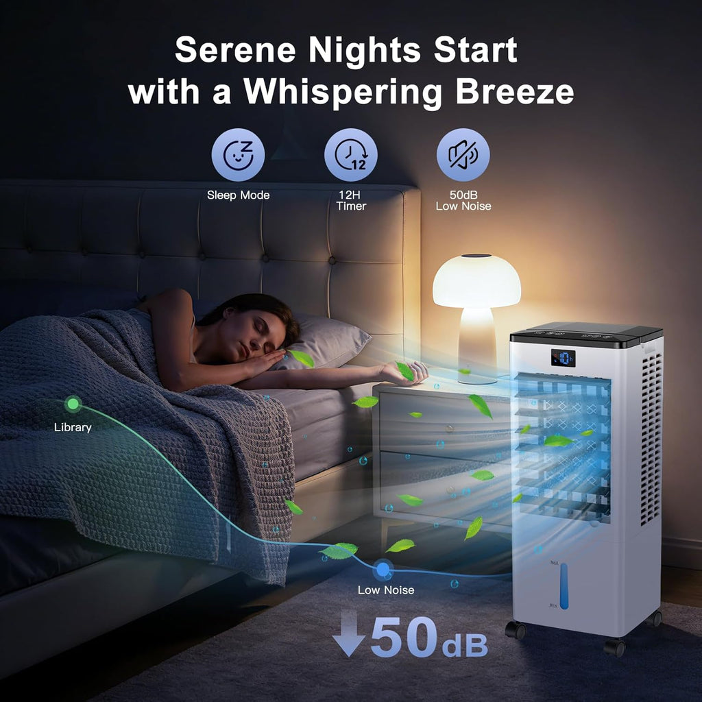 Climatiseur portable, refroidisseur d'air évaporatif 8L, minuterie 12h, 4 modes, 3 vitesses, oscillation 120° – image 7