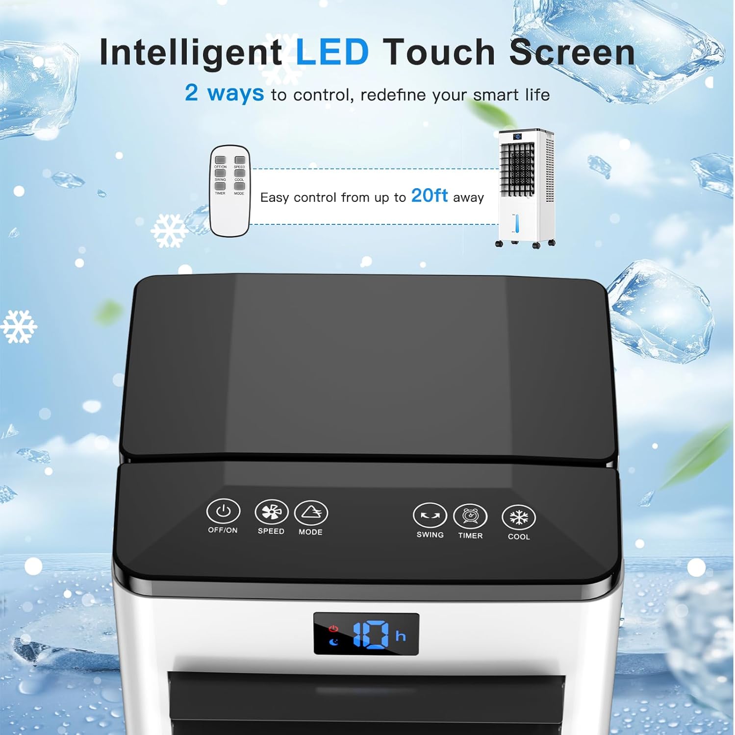 Climatiseur portable, refroidisseur d'air évaporatif 8L, minuterie 12h, 4 modes, 3 vitesses, oscillation 120° – image 8