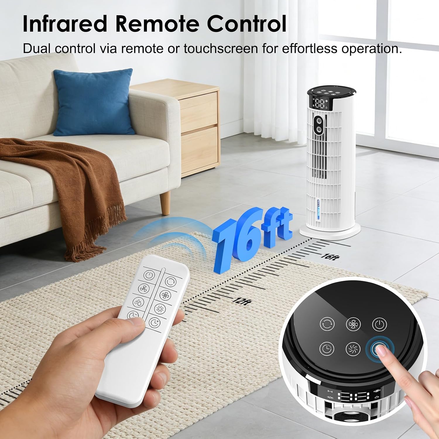 Climatiseur portable 4-en-1 avec télécommande, 3 vitesses, minuterie 10h et oscillation 90° – image 3