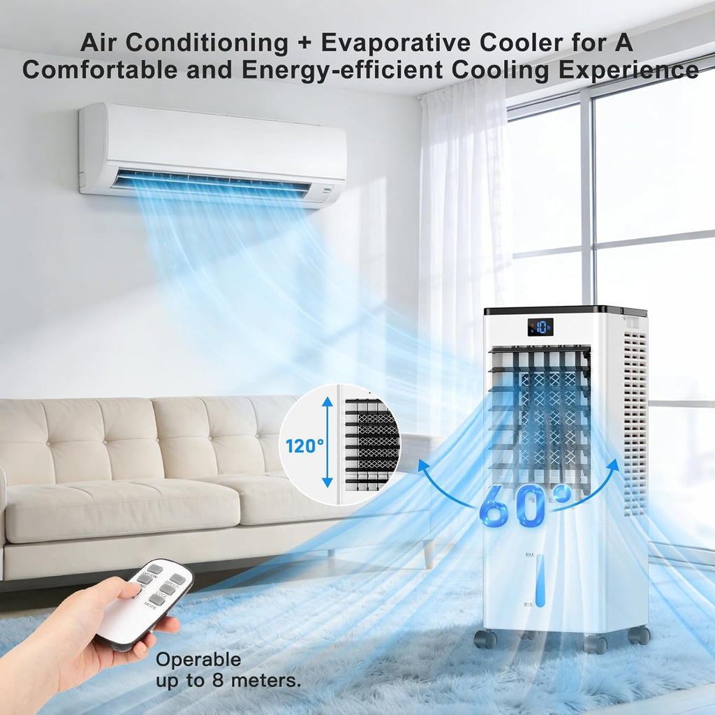 Climatiseur portable, refroidisseur d'air évaporatif 8L, minuterie 12h, 4 modes, 3 vitesses, oscillation 120° – image 3