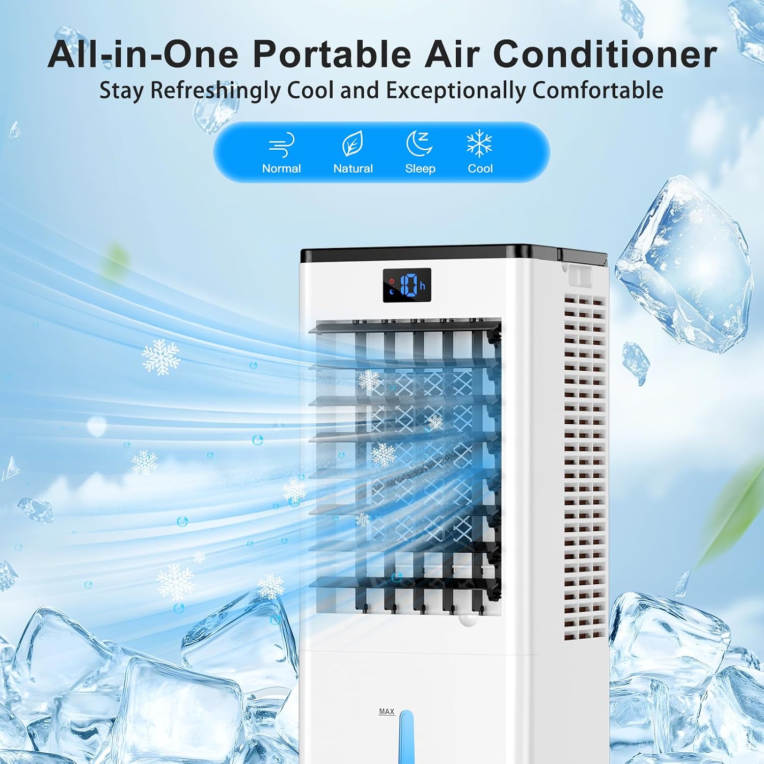 Climatiseur portable, refroidisseur d'air évaporatif 8L, minuterie 12h, 4 modes, 3 vitesses, oscillation 120° – image 4