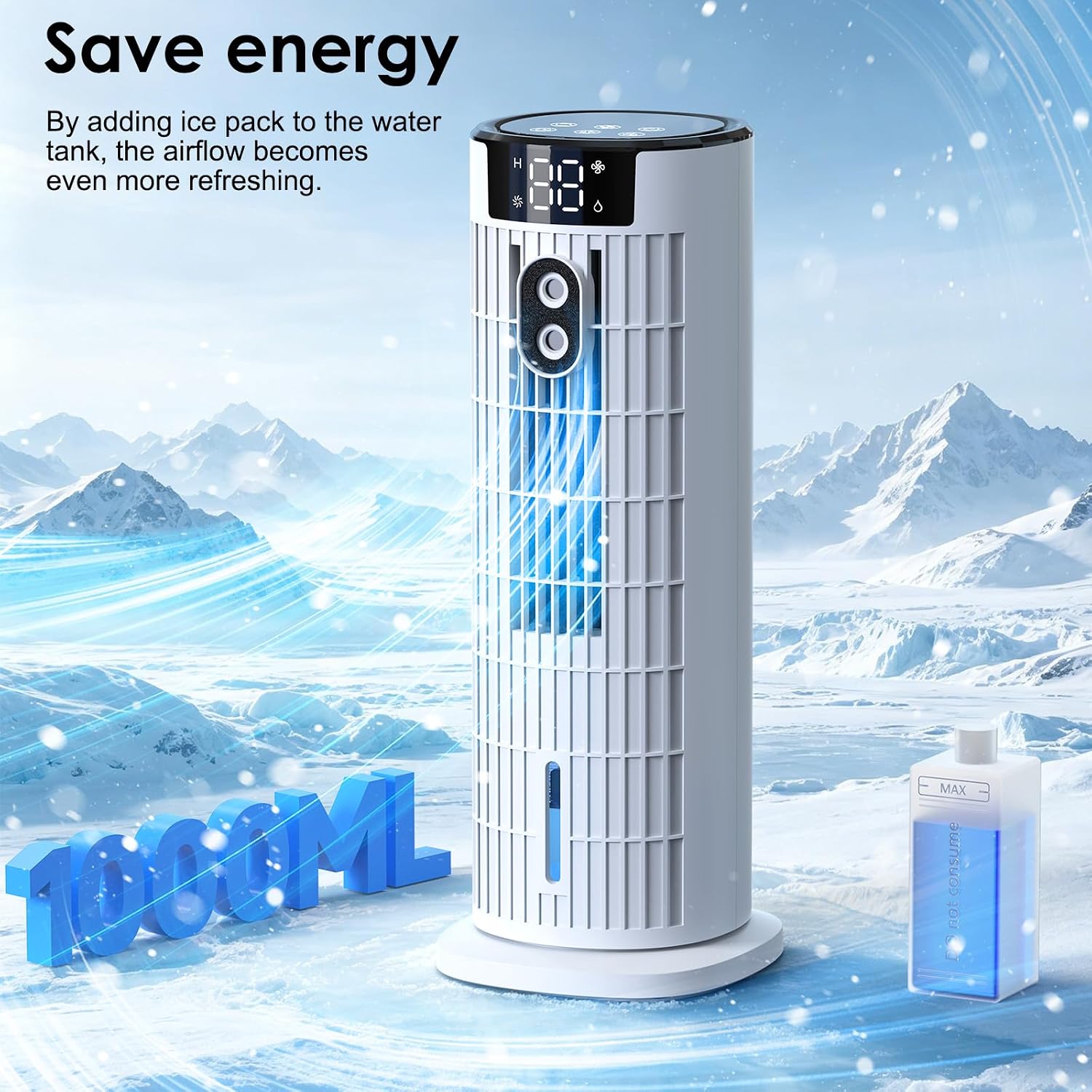 Climatiseur portable 4-en-1 avec télécommande, 3 vitesses, minuterie 10h et oscillation 90° – image 5