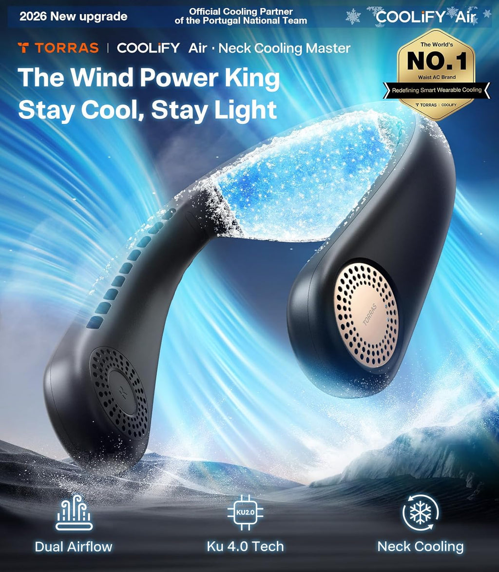 Climatiseur de cou TORRAS COOLiFY Air 2026 — double flux d'air, ultra léger, rechargeable, noir – image 2