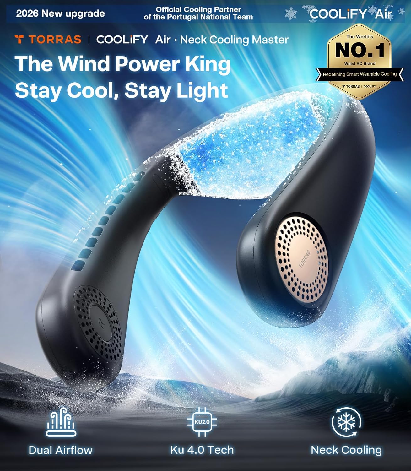 Climatiseur de cou TORRAS COOLiFY Air 2026 — double flux d'air, ultra léger, rechargeable, noir – image 2
