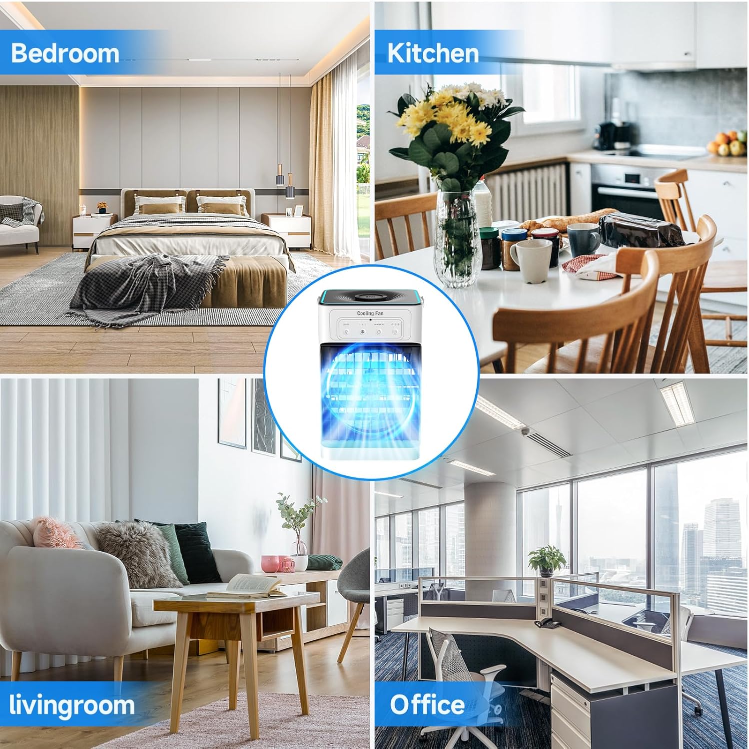 Climatiseur portable évaporatif – 3 vitesses, 3 modes de brume, veilleuse 7 couleurs et minuterie 2–8 h – image 7