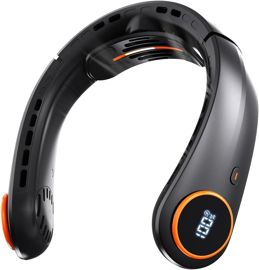 Ventilateur de cou sans pales 5000 mAh — 3 turbines, flux d'air 360°, écran LED, noir