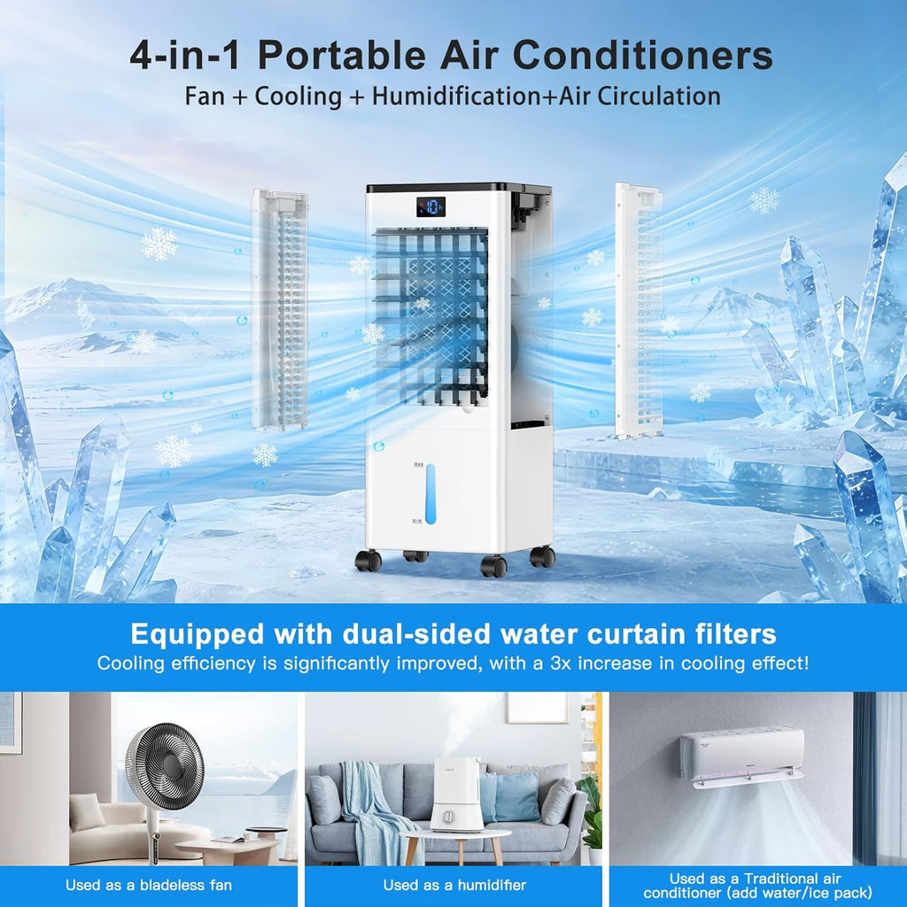 Climatiseur portable, refroidisseur d'air évaporatif 8L, minuterie 12h, 4 modes, 3 vitesses, oscillation 120° – image 9