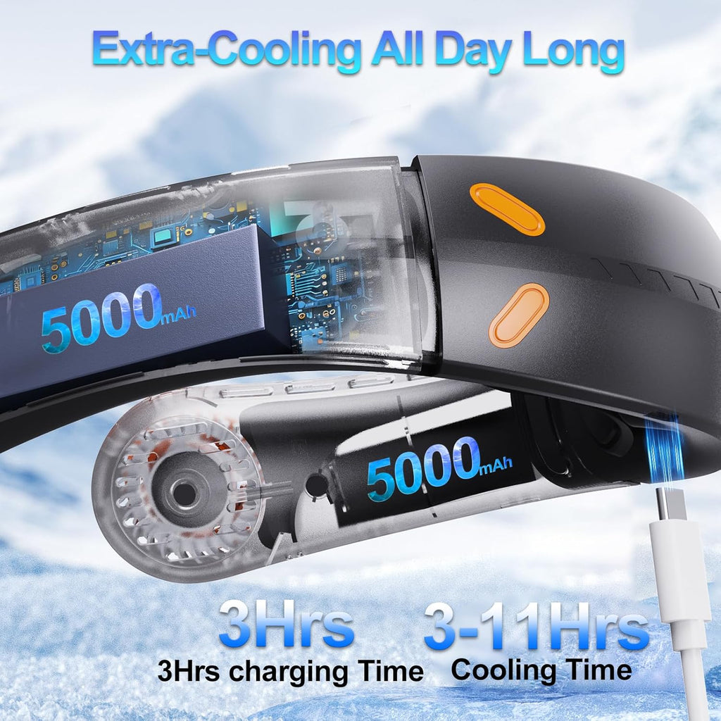 Ventilateur de cou sans pales 5000 mAh — 3 turbines, flux d'air 360°, écran LED, noir – image 2