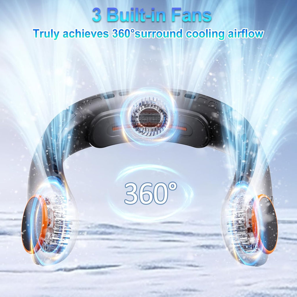 Ventilateur de cou sans pales 5000 mAh — 3 turbines, flux d'air 360°, écran LED, noir – image 3