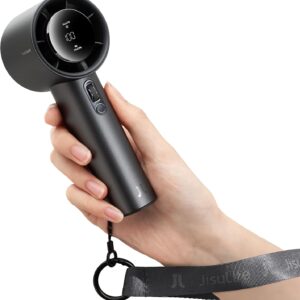 Ventilateur de poche JISULIFE Pro1S — corps en métal, autonomie 40h, batterie 5000 mAh, 100 vitesses réglables, gris
