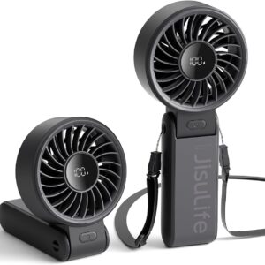 Ventilateur de poche JISULIFE Life7 3-en-1 — batterie 5000 mAh, autonomie 19,5h, 5 vitesses, écran LED, noir