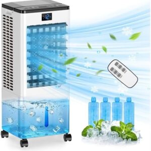Climatiseur portable, refroidisseur d'air évaporatif 8L, minuterie 12h, 4 modes, 3 vitesses, oscillation 120°