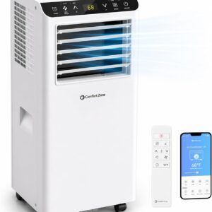 Climatiseur portable connecté 3-en-1 Comfort Zone 8000 BTU, WiFi, télécommande et minuterie 24h