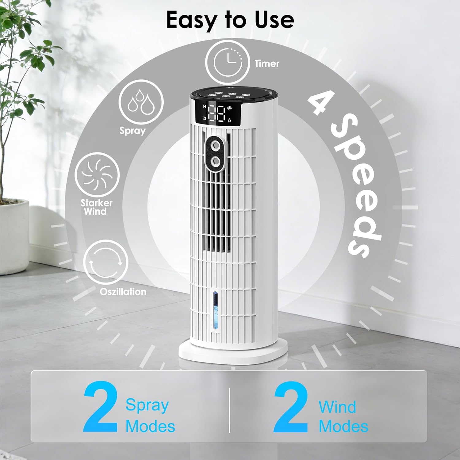 Climatiseur portable 4-en-1 avec télécommande, 3 vitesses, minuterie 10h et oscillation 90° – Image 7