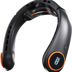 Ventilateur de cou sans pales 5000 mAh — 3 turbines, flux d'air 360°, écran LED, noir